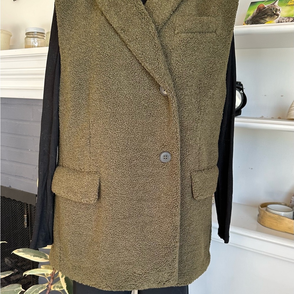 H&M Teddy Sherpa Dark Khaki Sleeveless Jacket - Picture 3 of 5